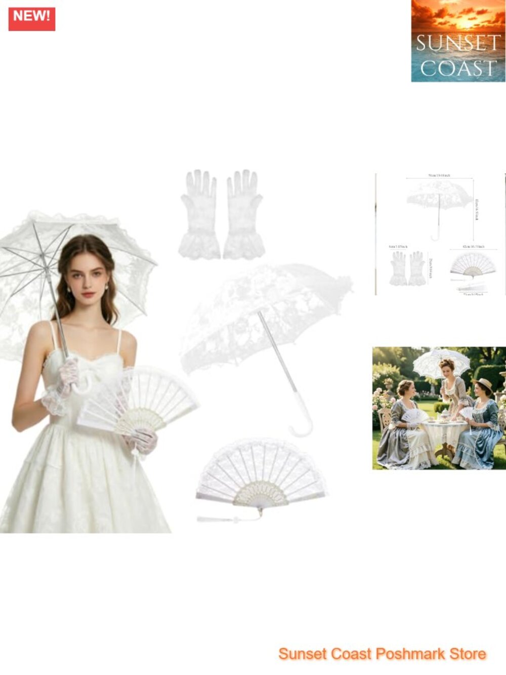 Lace Handheld Folding Fan Gloves Parasol Umbrella Set Bridal Party Halloween